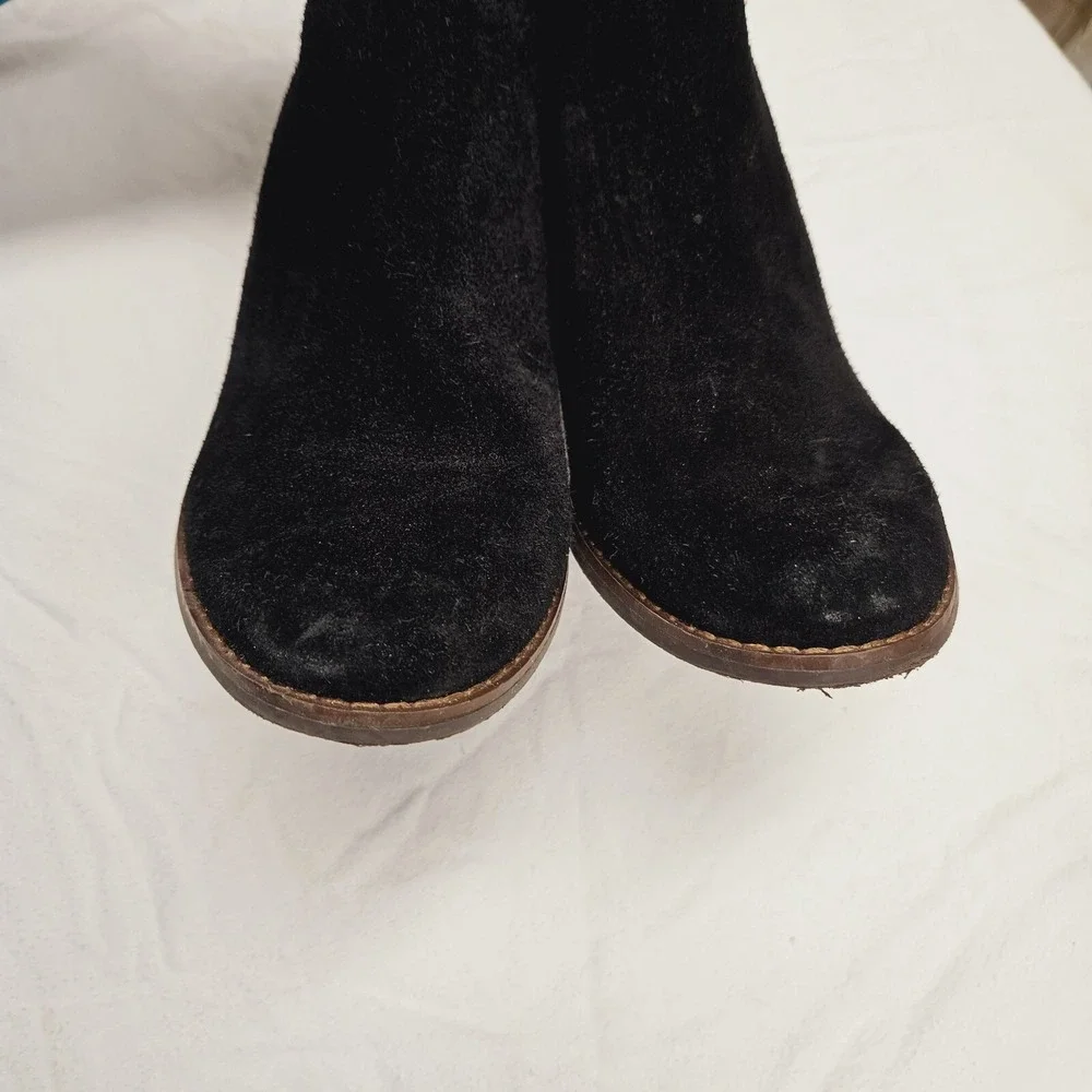 Lucky Brand Black Suede Leather Wedge Heel Ankle Booties Neutral Women's Shoes 8